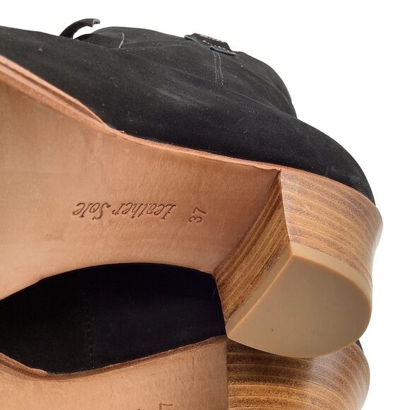 F TROUPE London 37 Quilted Suede Heeled Boots US 6.5 - 7 Bow Ankle Block Heel - Picture 10 of 10